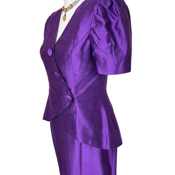 1960s Bianchi Two Piece Formal Dupioni Silk Power Suit Maxi Skirt Blouse Small - Picture 6 of 16